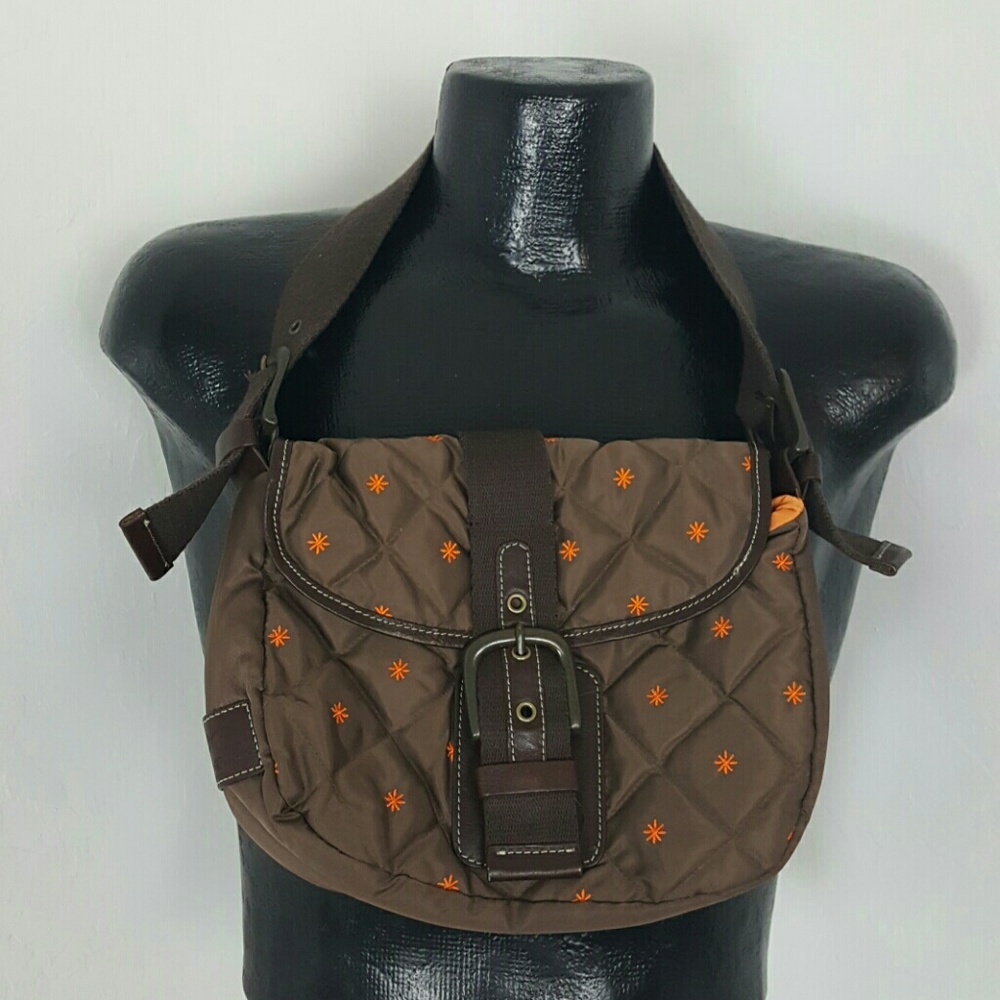 Eddie Bauer brown shoulder nylon purse bag Y2K